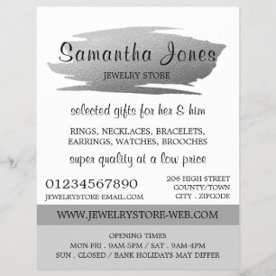 Modern Silver Foil Brushstroke, Jewelry Store Flyer