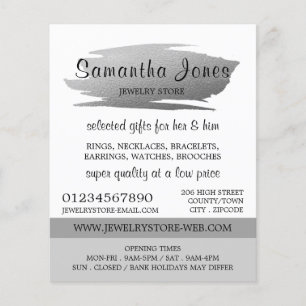 Modern Silver Foil Brushstroke, Jewelry Store Flyer
