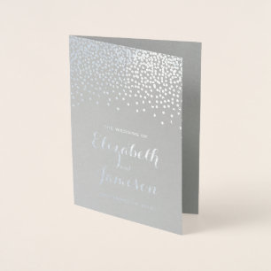 Modern Silver Foil Confetti Dots Wedding Program Card