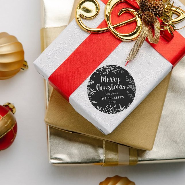 Modern Silver Foil Foliage Christmas Classic Round Sticker (Creator Uploaded)