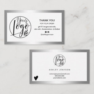 Modern silver foil logo order thank you business card