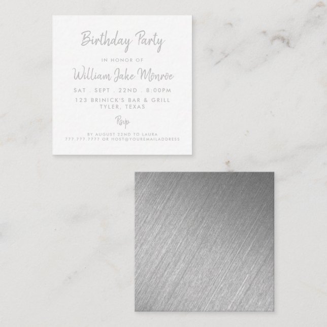 Modern Silver Foil & Script Birthday Party Ticket (Front/Back)