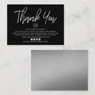Modern Silver Foil Script Business Thank You Enclosure Card