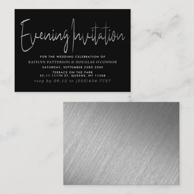 Modern Silver Foil Script Evening Invitation (Front/Back)