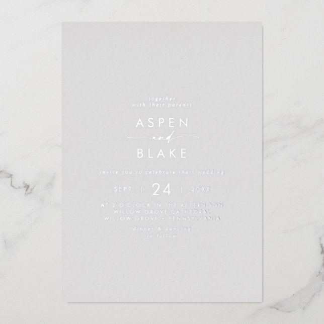 Modern Silver Foil Script | Grey Casual Wedding (Front)