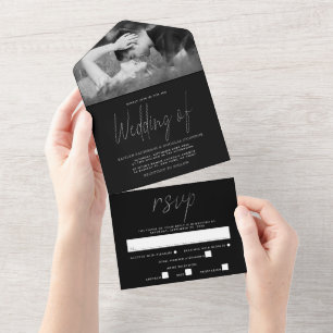 Modern Silver Foil Script Wedding All In One Invitation