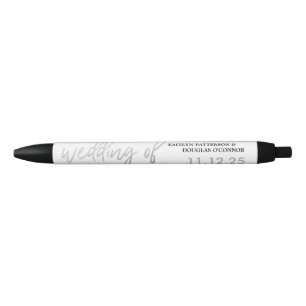 Modern Silver Foil Script Wedding Favour Black Ink Pen