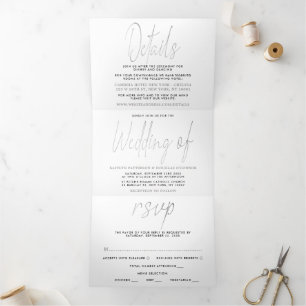 Modern Silver Foil Script Wedding Suite Tri-Fold Invitation