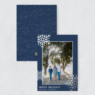 Modern Silver Foil Snowflake Photo Holiday Card