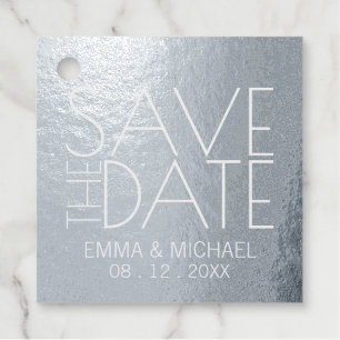 Modern Silver Foil Wedding Save the Date Favour Tags