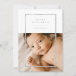 Modern Silver Frame Hanukkah Photo Holiday Card<br><div class="desc">Elegant faux silver foil frame,  Happy Hanukkah Holiday photo card. Features,  single photo on front and two photo template spaces on back of card with coordinating silver and white colour backgrounds.</div>