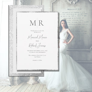 Modern Silver Frame Monogram Elegant Wedding Invitation