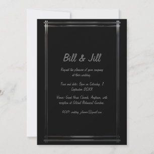 Modern Silver Frame On Black Background Wedding Invitation