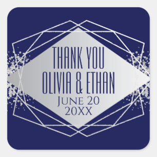 Modern Silver Geometric on Navy Square Sticker