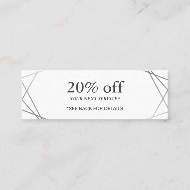 Modern Silver Geometric Pattern Discount Coupon Mini Business Card (Front)