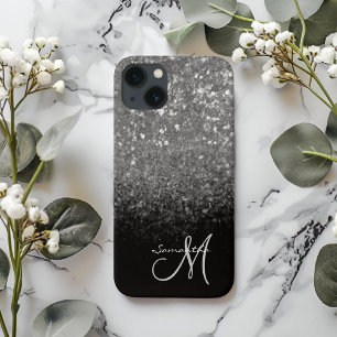 Modern Silver Glitter & Black Sparkle iPhone 13 Case