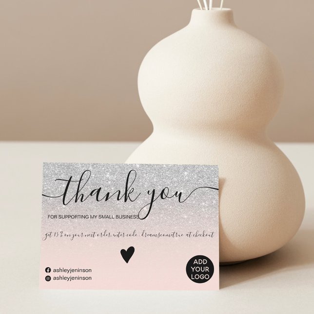 Modern silver glitter blush order thank you card (Creator Uploaded)