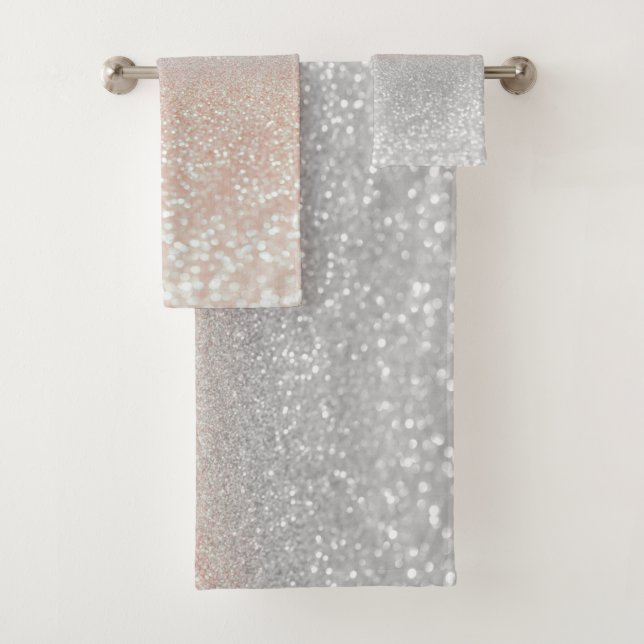 Modern Silver Glitter Bokeh Ombre Bath Towel Set (Insitu)