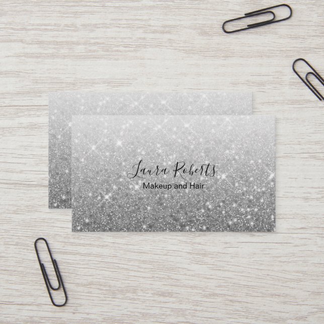 Modern  Silver Glitter Business Card (Front/Back In Situ)