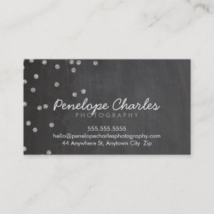 MODERN silver glitter confetti dots chalkboard Business Card