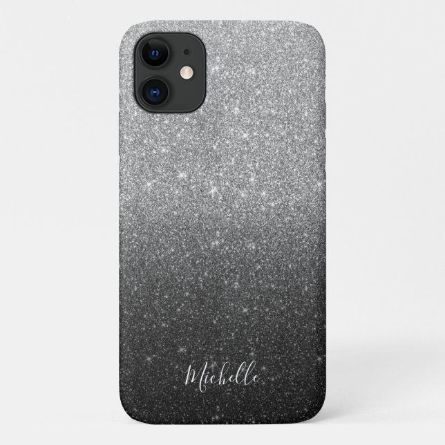 Modern Silver Glitter Custom Name Case-Mate iPhone Case (Back)