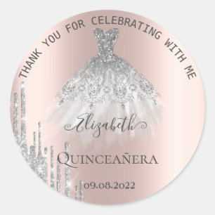 Modern Silver Glitter Drips Dress Quinceañera Classic Round Sticker