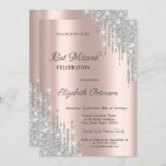 Modern Silver Glitter Drips Rose Gold Bar Mitzvah Invitation<br><div class="desc">A modern,  chic and glamourous invitation with glitter drips on a rose gold background.</div>