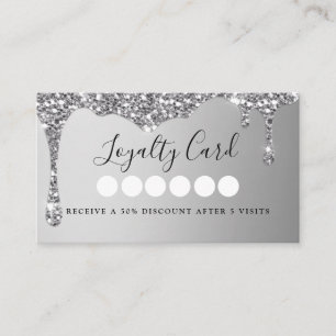 Modern Silver Glitter Drop Salon & Spa Loyalty Business Card