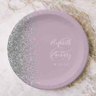 Modern Silver Glitter Dusty Lilac Wedding Paper Plate