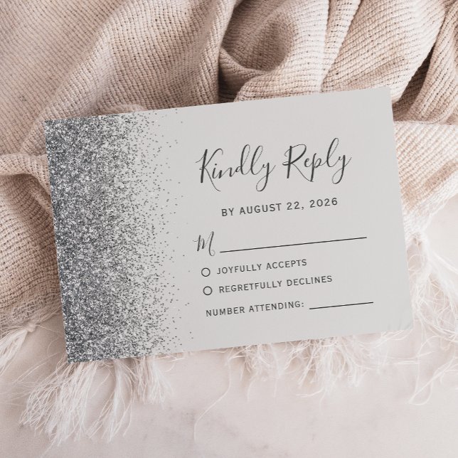 Modern Silver Glitter Edge Pale Grey RSVP Card (Creator Uploaded)
