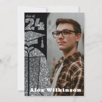 Modern Silver Glitter GRAD Cap Gown Graduation