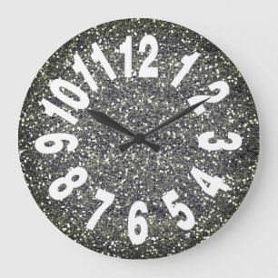 Modern Silver Glitter Large Numbers Clock