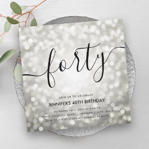 Modern Silver Glitter Lights 40th Birthday Invitation