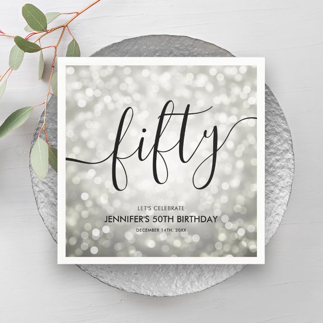 Modern Silver Glitter Lights 50th Birthday  Napkin (Modern Silver Glitter Lights 50th Birthday Napkins)