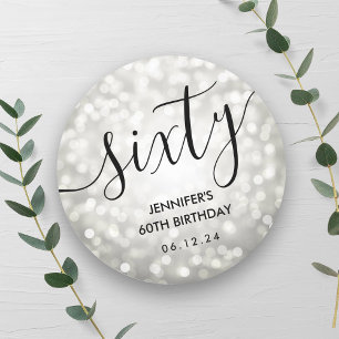 Modern Silver Glitter Lights 60th Birthday  Classic Round Sticker