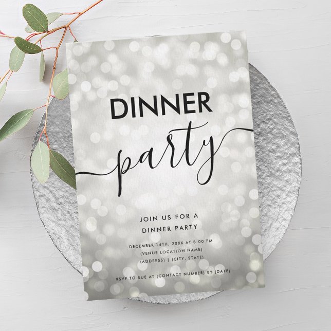 Modern Silver Glitter Lights Dinner Party  Invitation (Modern Silver Glitter Lights Dinner Party Invitation)