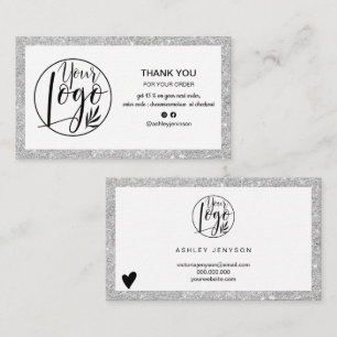 Modern silver glitter logo order thank you business card