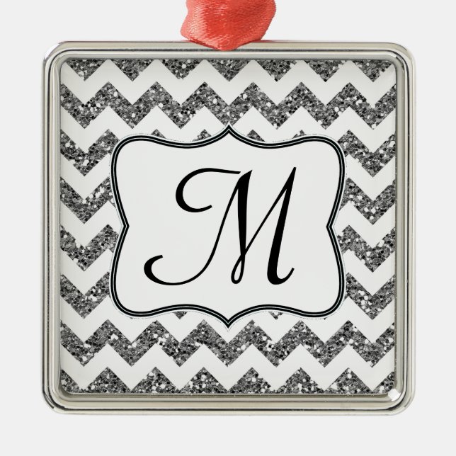 Modern Silver Glitter Monogram Initial Ornament (Front)