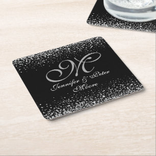 Modern Silver Glitter Nightsky Wedding Coaster