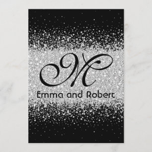 Modern Silver Glitter on Black Invitation
