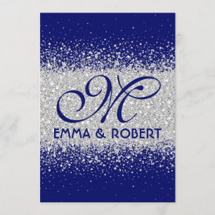 Modern Silver Glitter on Royal Blue Invitation