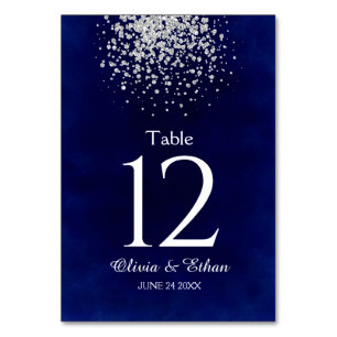 Modern Silver Glitter on Royal Blue Table Number