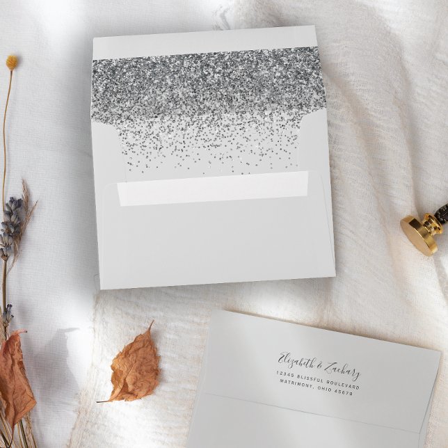 Modern Silver Glitter Pale Grey Wedding Envelope (Creator Uploaded)