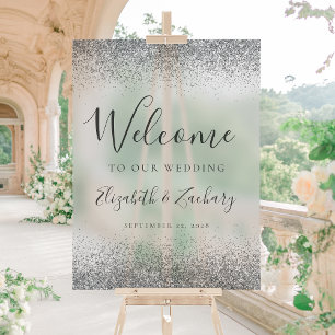 Modern Silver Glitter Pale Grey Wedding Welcome Acrylic Sign