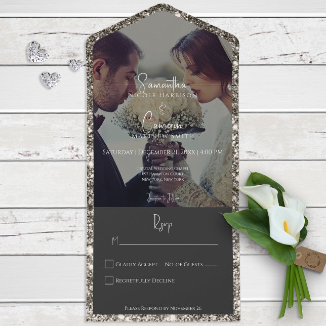 Modern Silver Glitter Photo No Dinner All In One Invitation (Creator Uploaded)