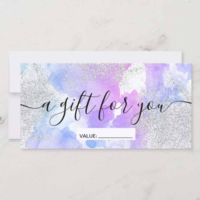Modern silver glitter purple watercolor gift (Front)