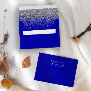 Modern Silver Glitter Royal Blue Wedding Envelope