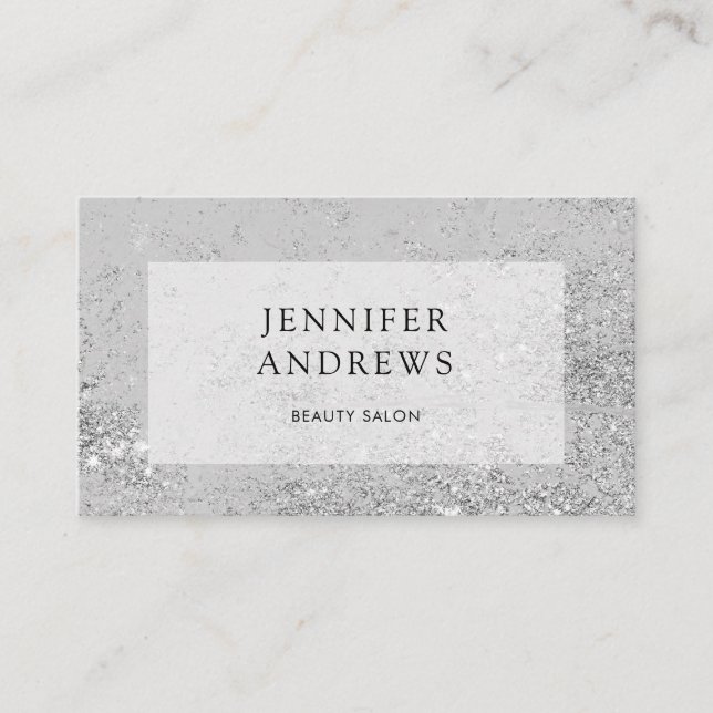 Modern Silver Glitter Salon Business Card (Front)