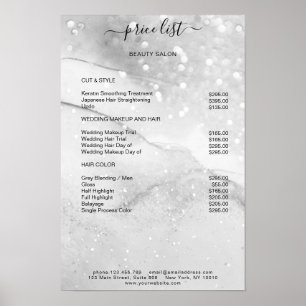 Modern Silver Glitter Salon Price List Poster