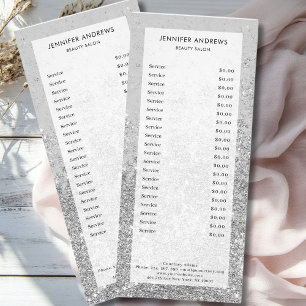 Modern Silver Glitter Salon Price List Rack Card